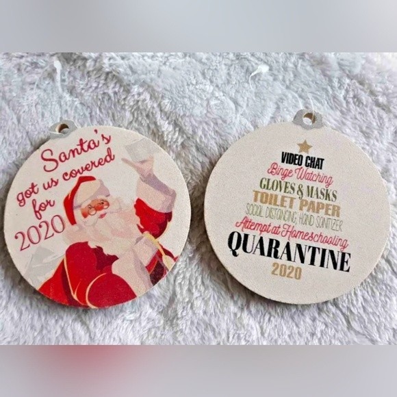 Lot of 3 Ornaments 2020 Quarantine themed wooden - Picture 3 of 4